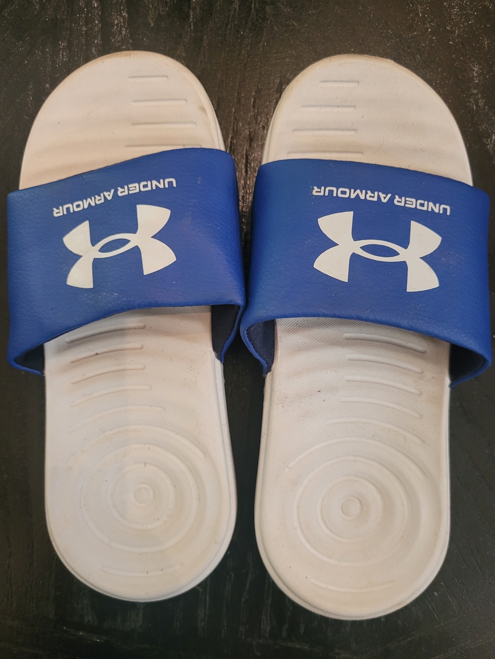 Under Armour Blue and White Slide Sandals with Logo Strap